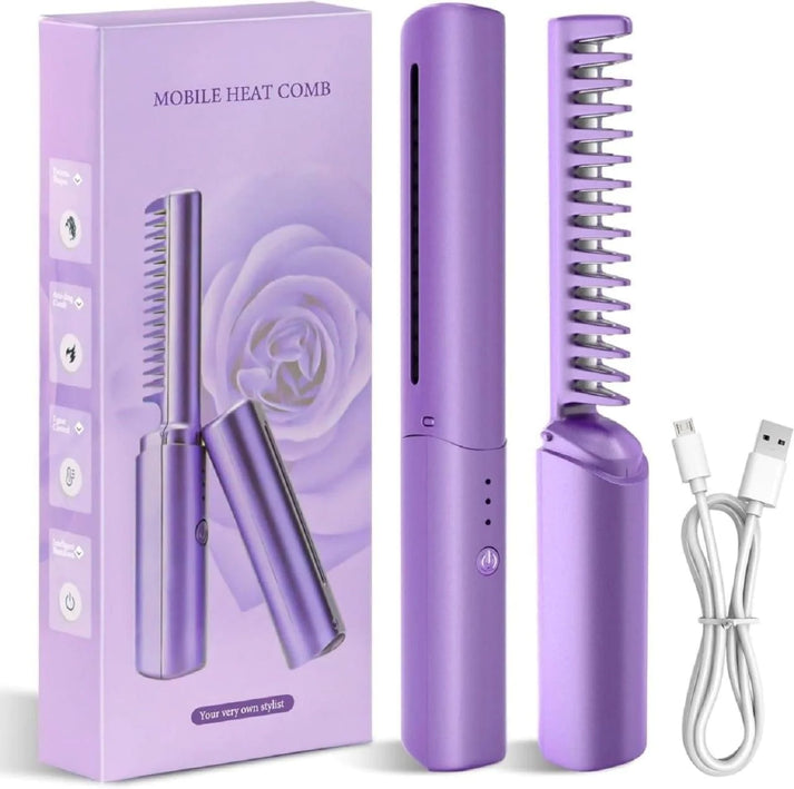 Compact Hair Straightening Brush with Comb